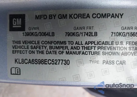 2014 Chevrolet Spark Ls Manual z USA, uszkodzony, nr VIN KL8CA6S98EC527730